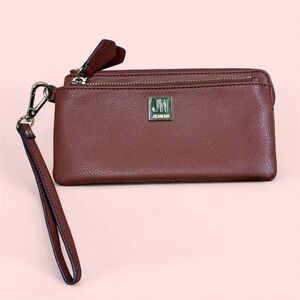 Jason Wu‎ JW Brown Leather Wristlet Clutch Double Zip Wallet Card Holder